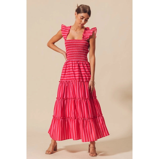 Amelia Multi Colour Stripe Tiered Maxi Dress