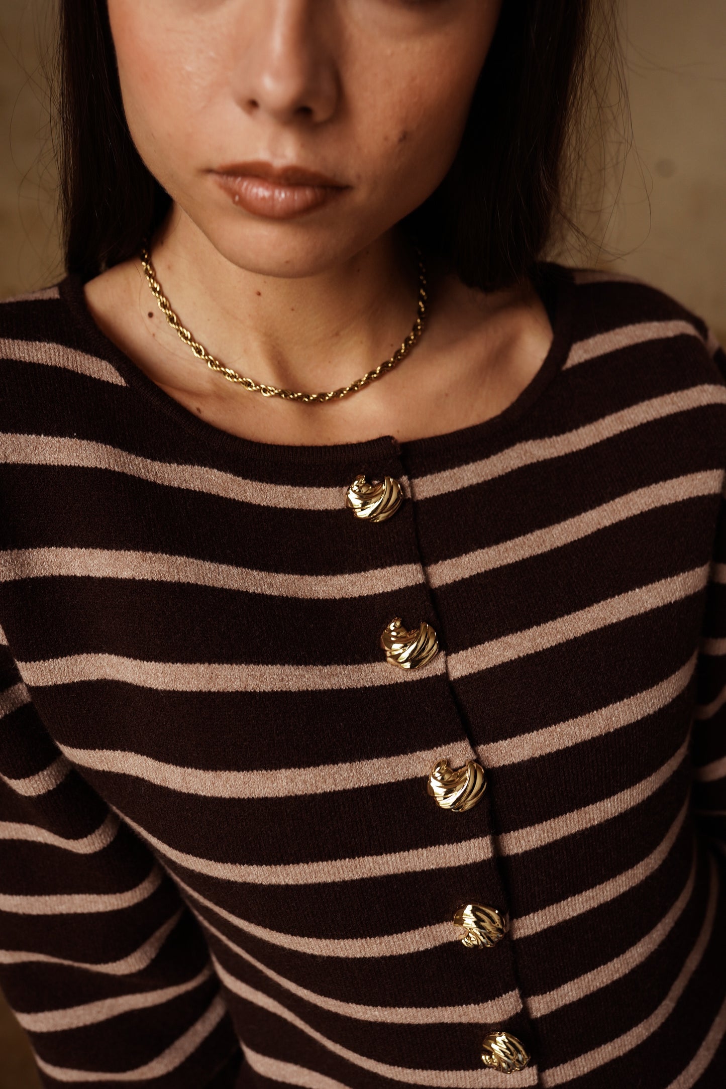 Kylie brown striped gold button cardigan
