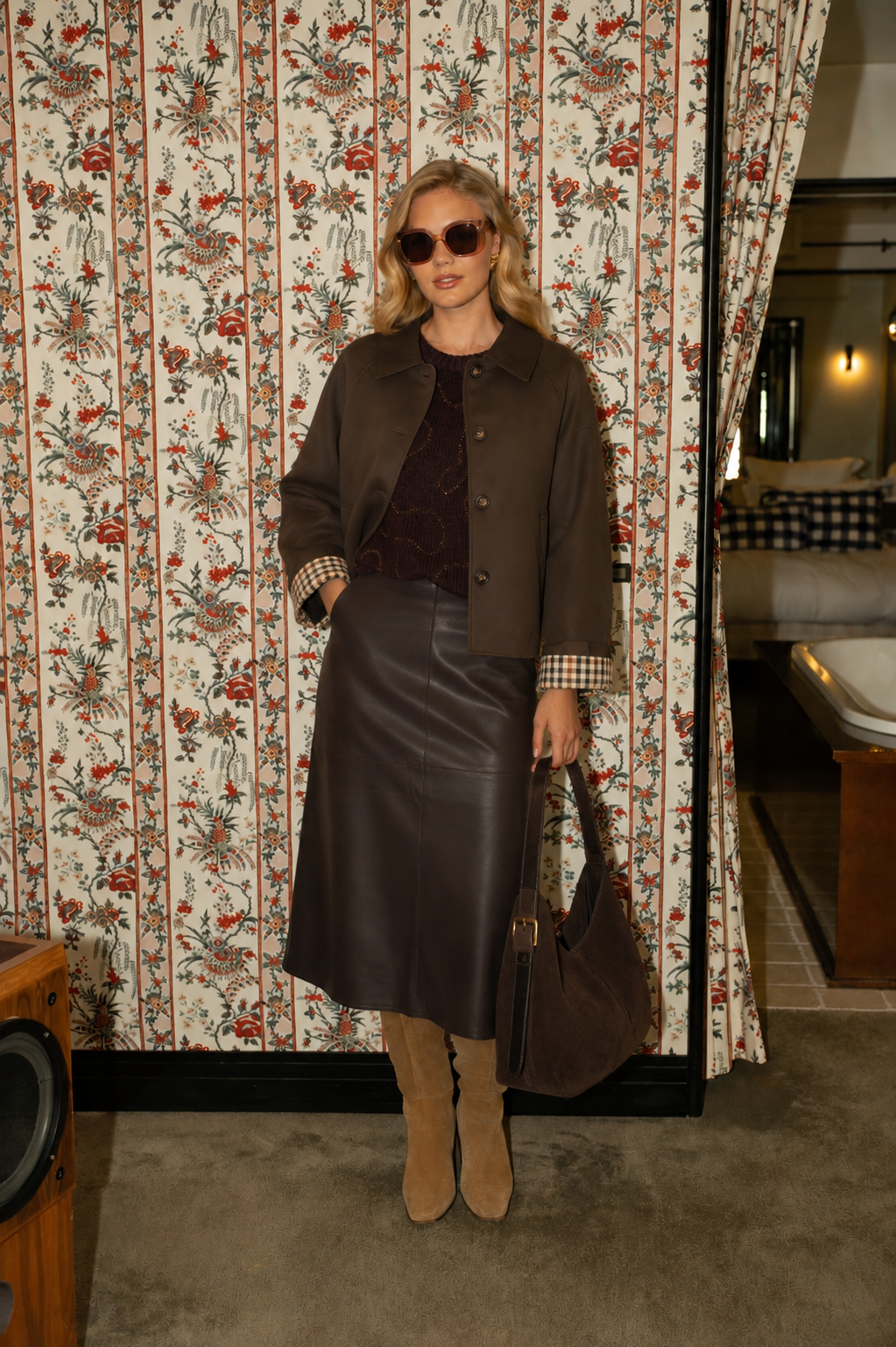 Chloe chocolate brown check short trench