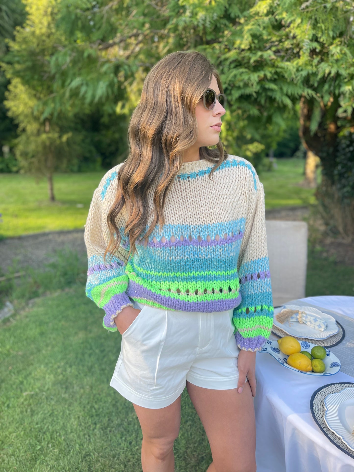 Maddie neon mint and taupe jumper