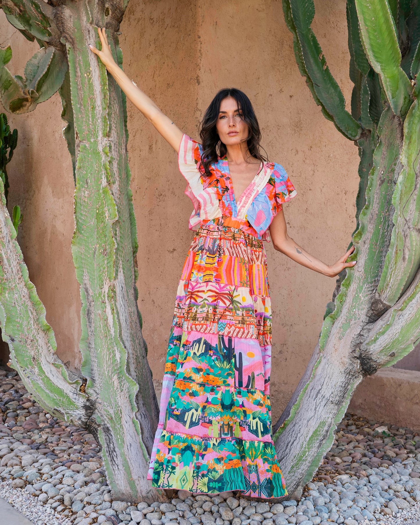 Mila hot air balloon print long dress