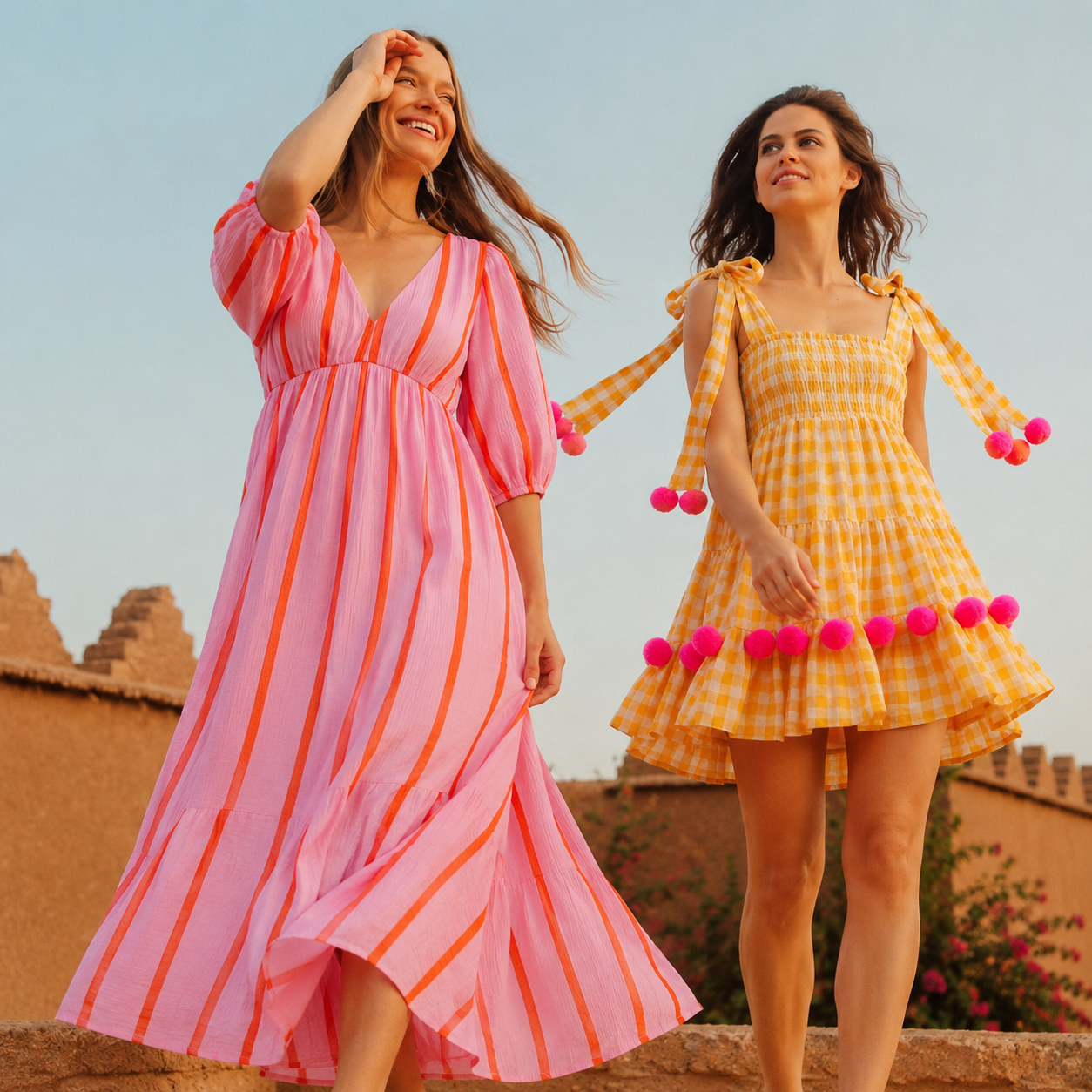 Fern cheesecloth pink and orange stripe dress