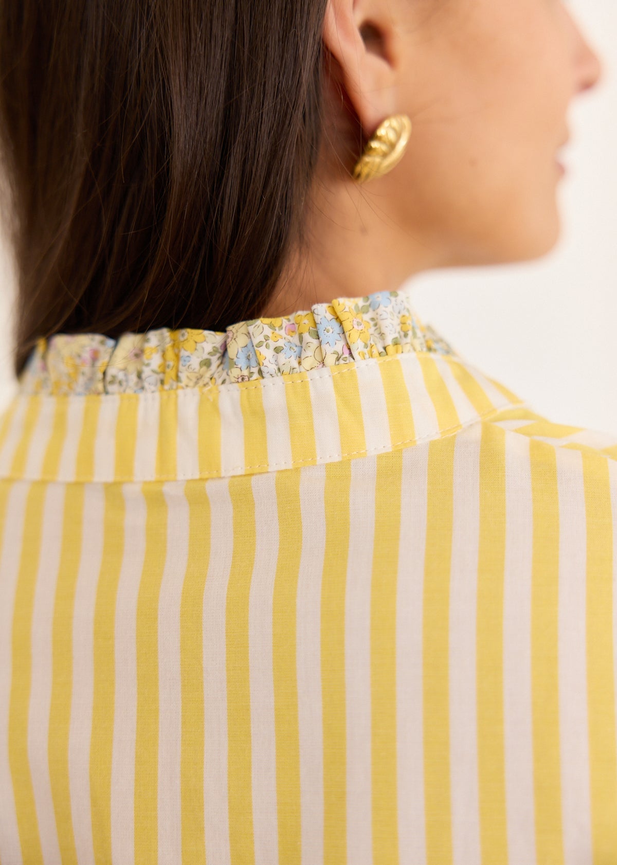 Mila yellow striped floral pocket shirt