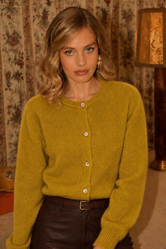 Riley 20% mohair mustard cardigan