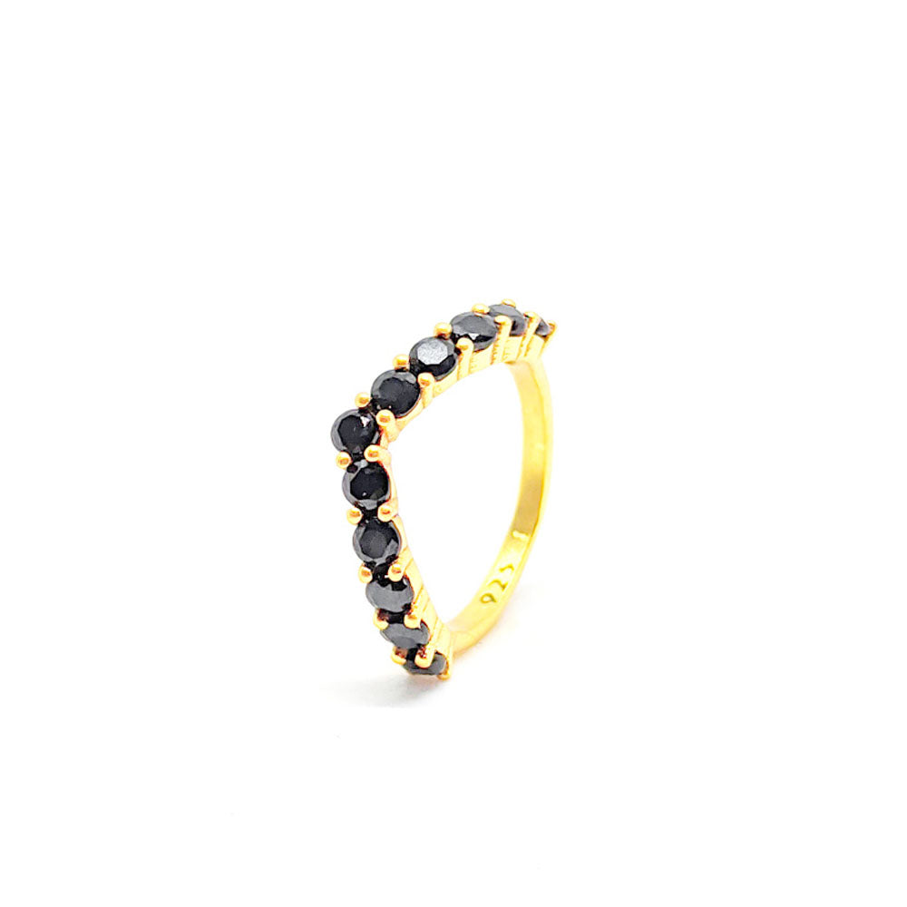 Black Onyx Wishbone 18K Gold Ring
