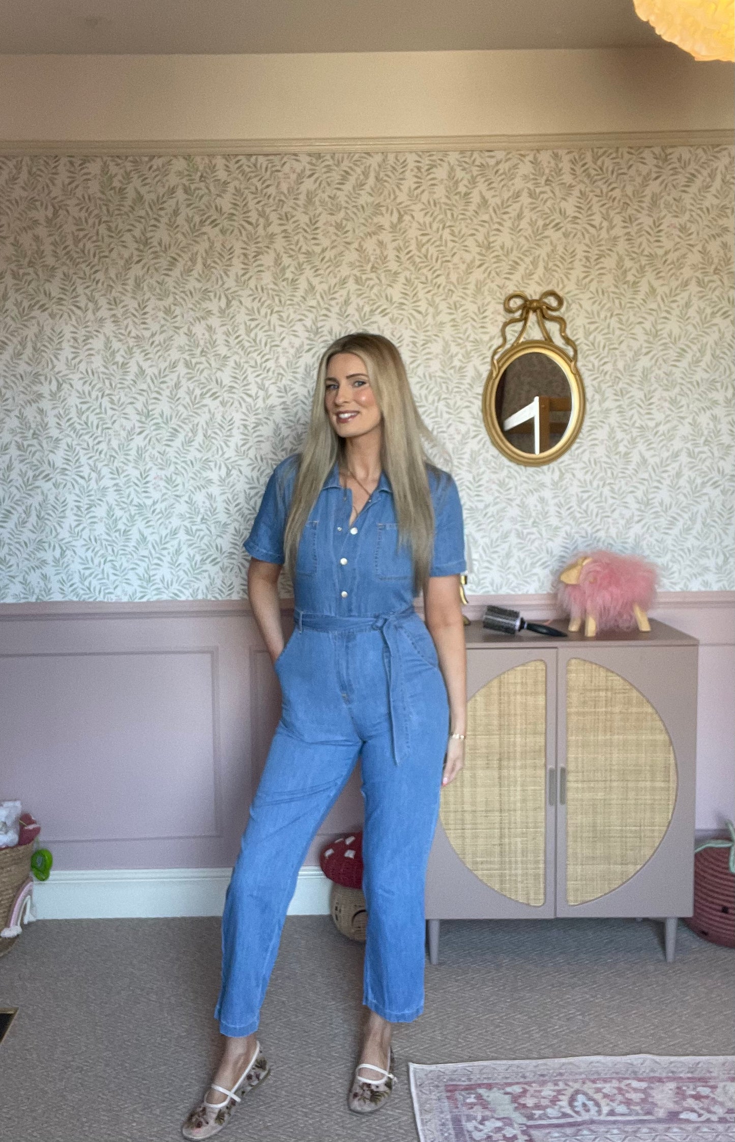 Blake washed mid blue denim jumpsuit