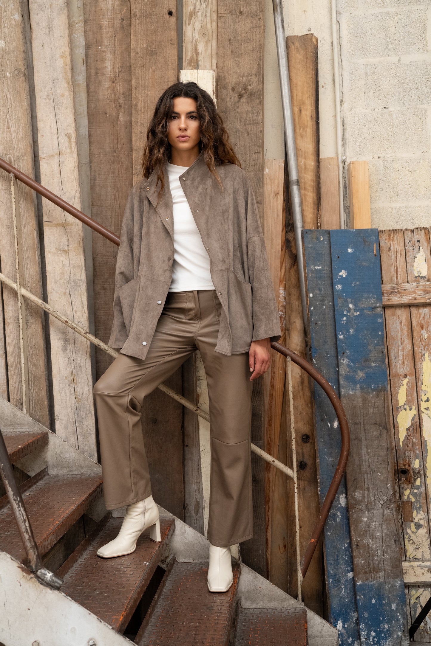 Sofia taupe suede funnel neck jacket