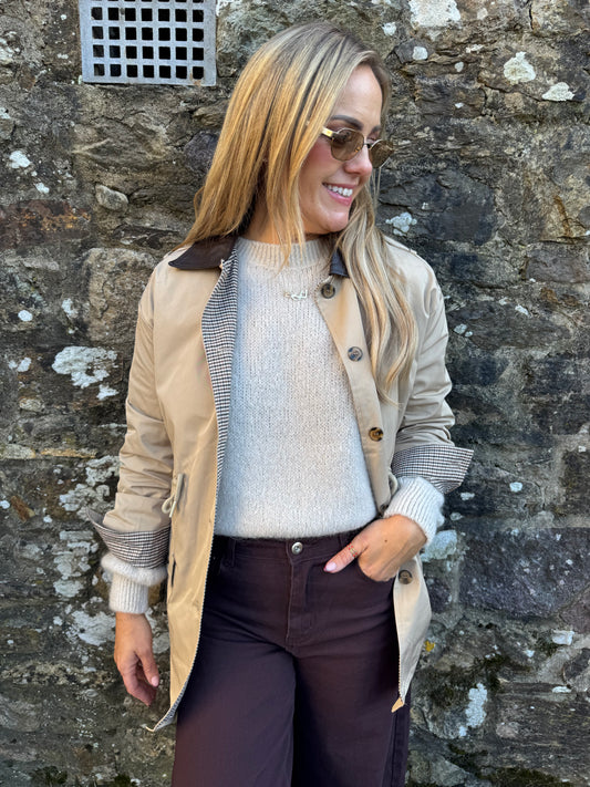 Lucy leather collar utility barn jacket