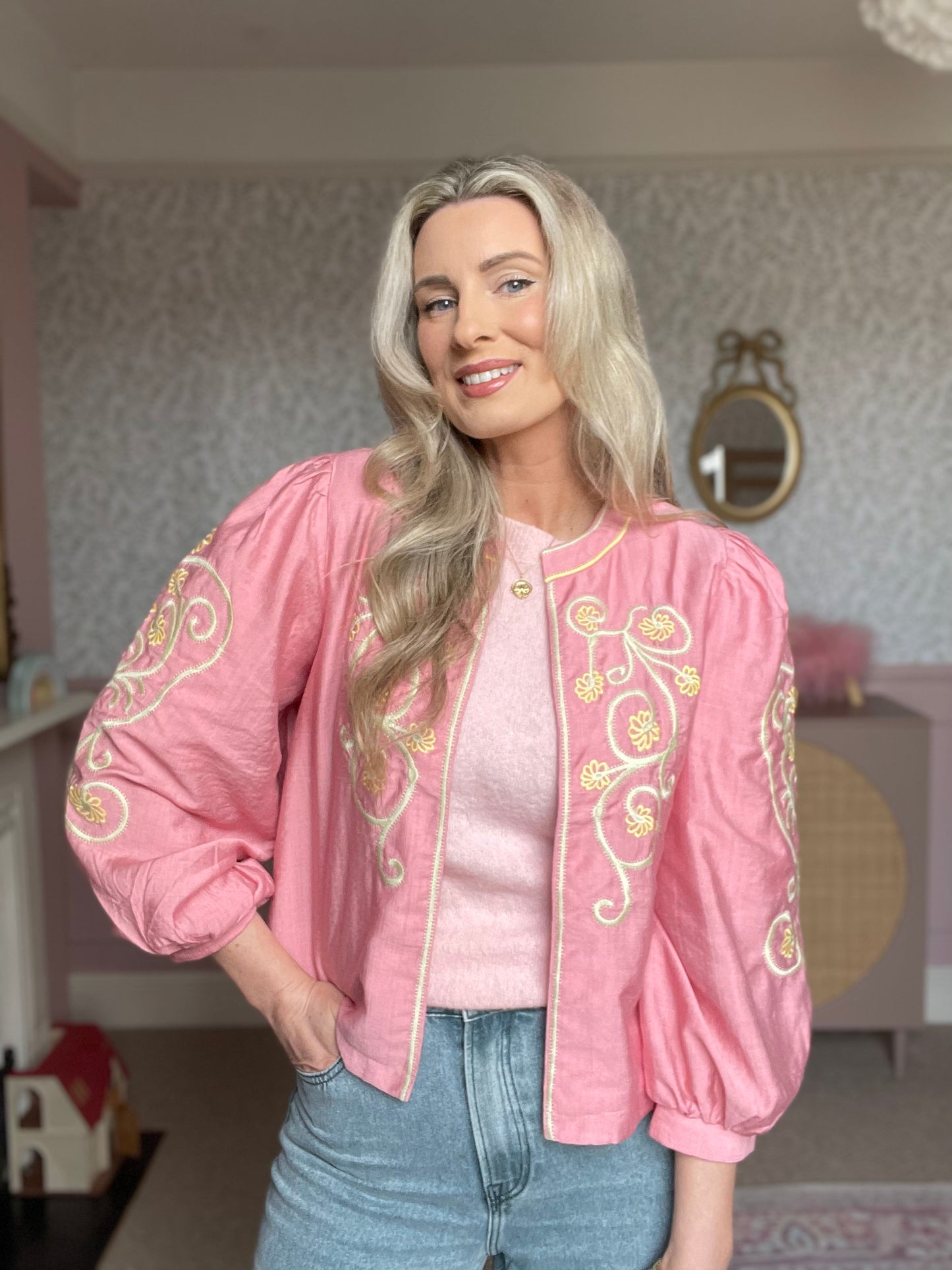 Ottilie pink floral boho jacket