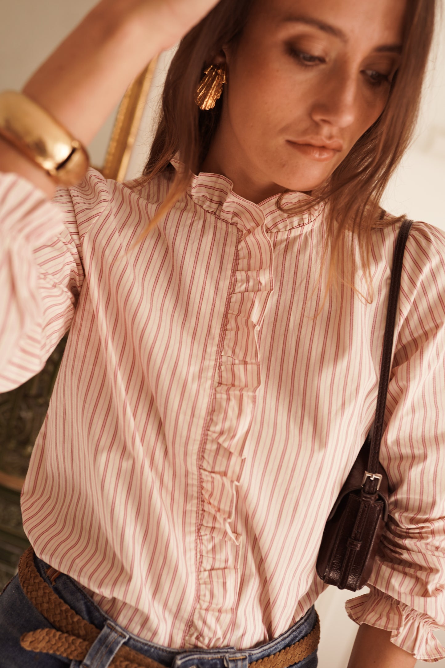 Simone pink striped cotton blouse