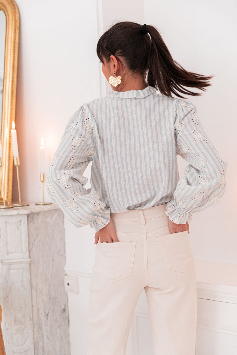 Sandra blue embroidered lace blouse