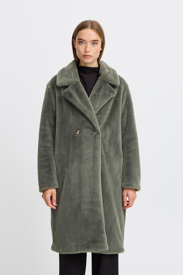 IHHAYA Outerwear mulled basil faux fur coat