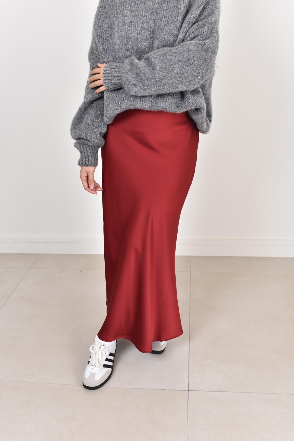 Chloe red satin skirt