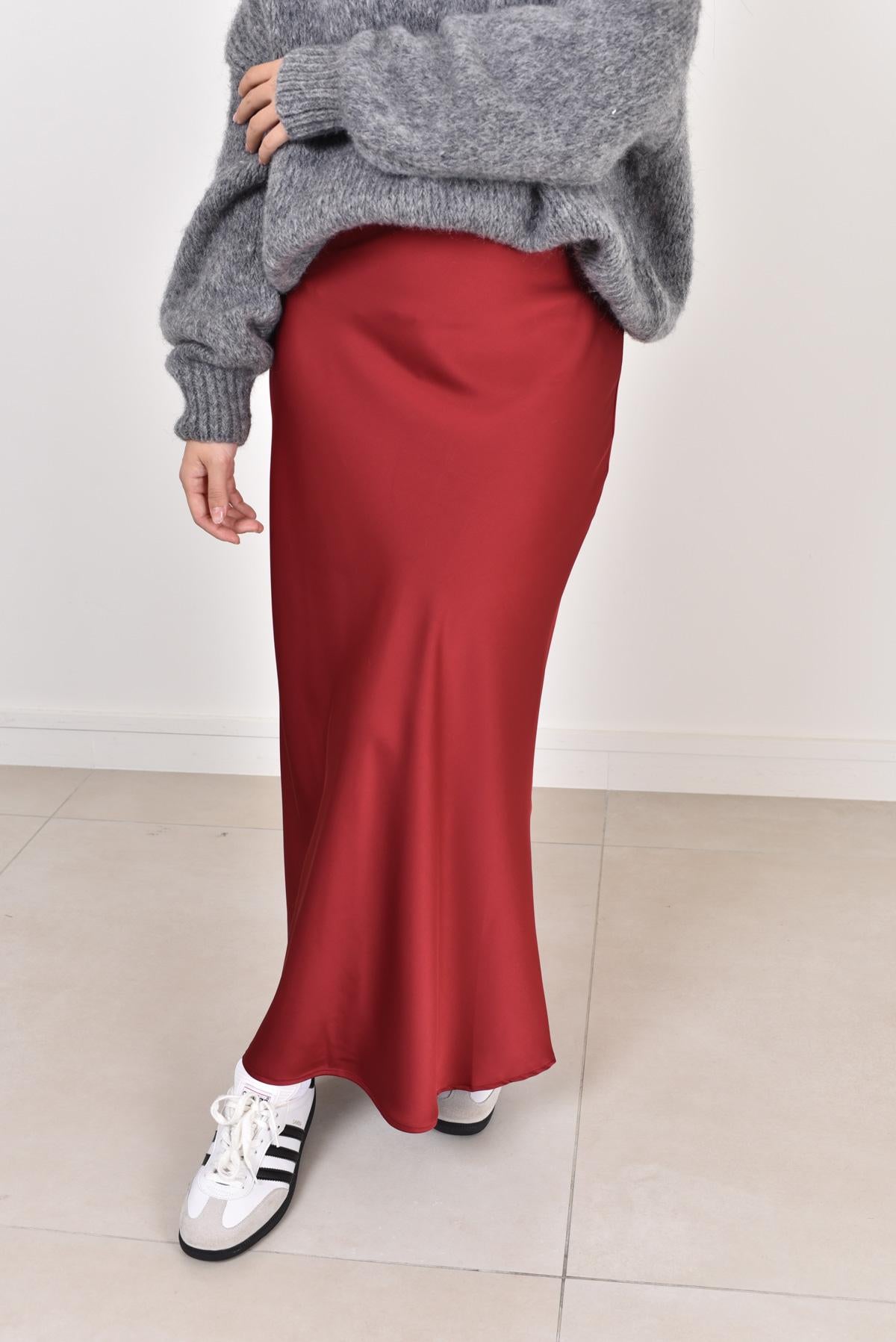 Chloe red satin skirt