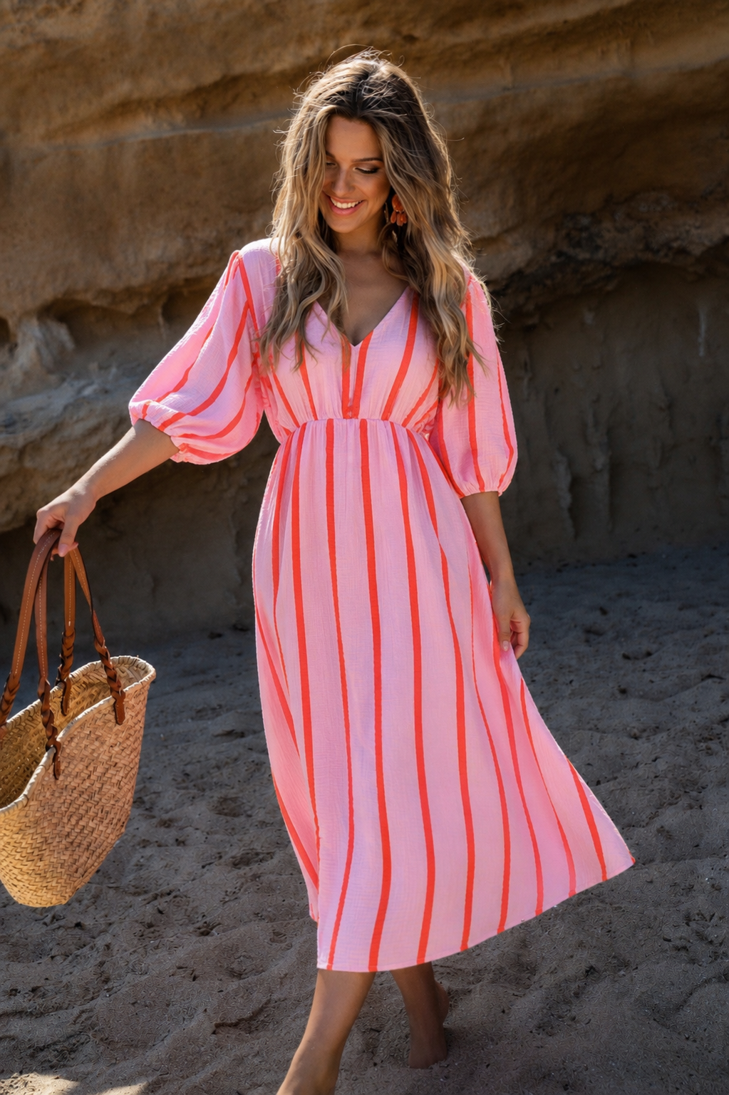 Fern cheesecloth pink and orange stripe dress
