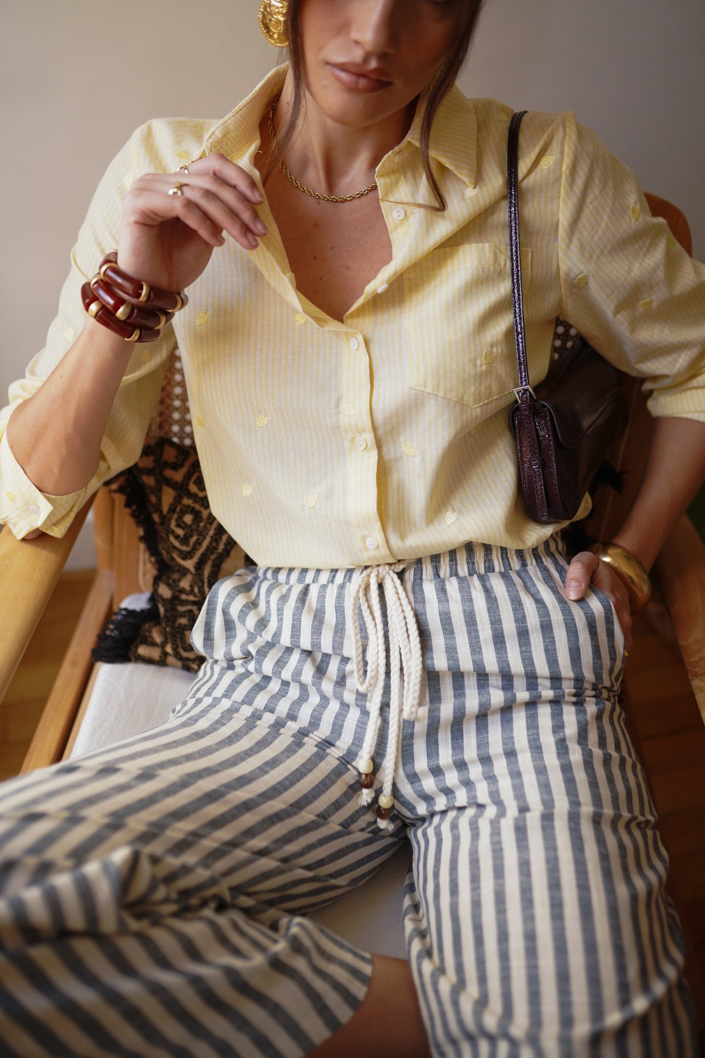 Hannah yellow striped heart print shirt