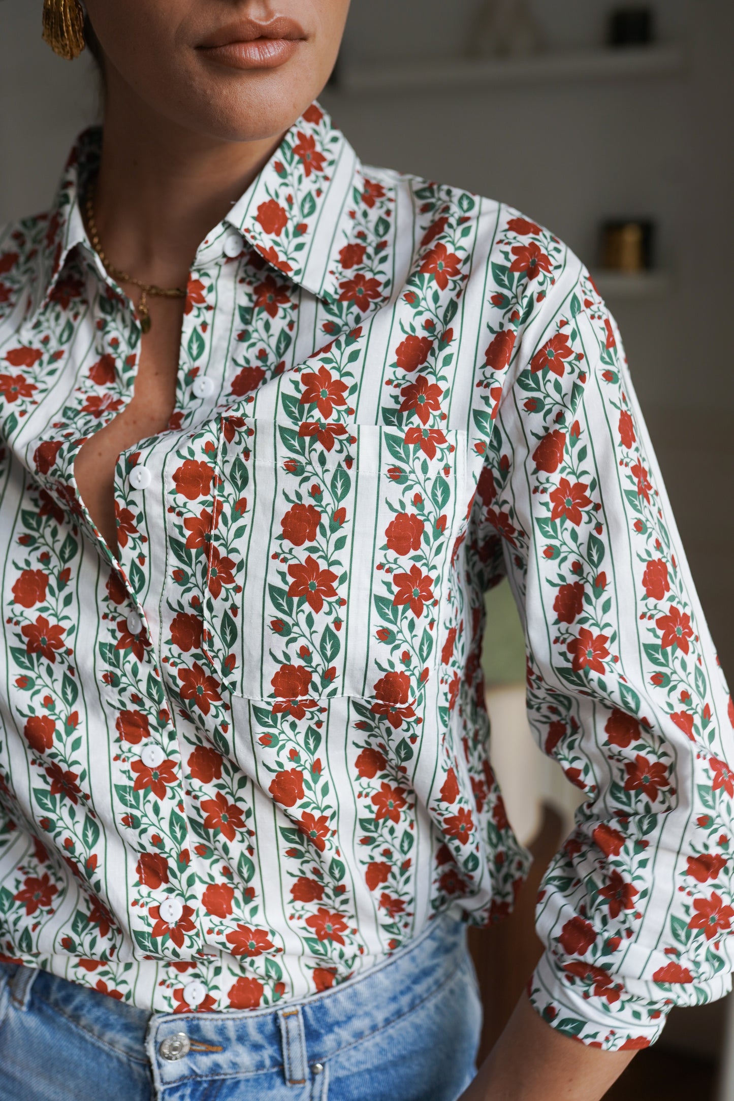 Natasha red floral shirt