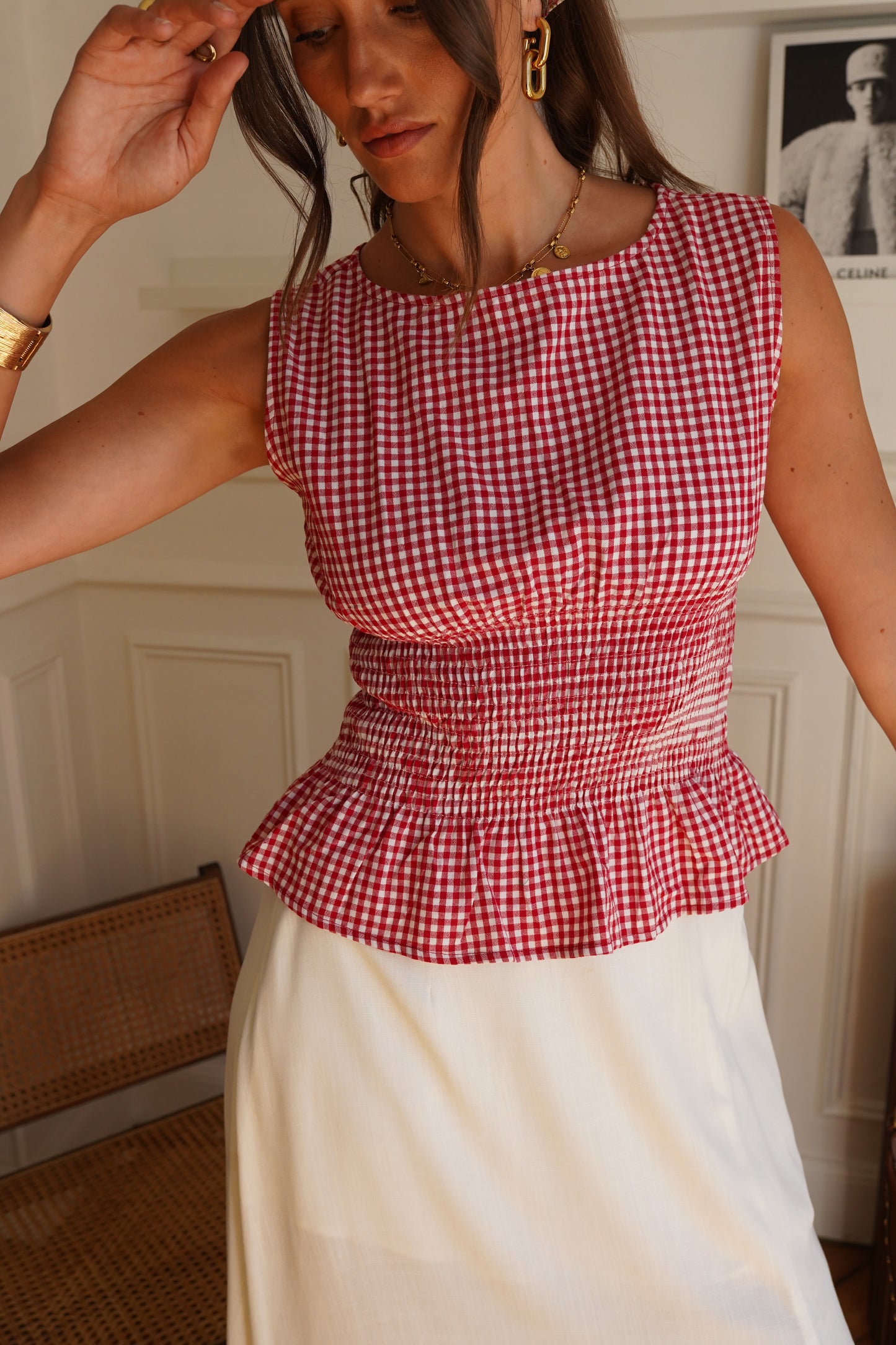 Bella red gingham ruched top