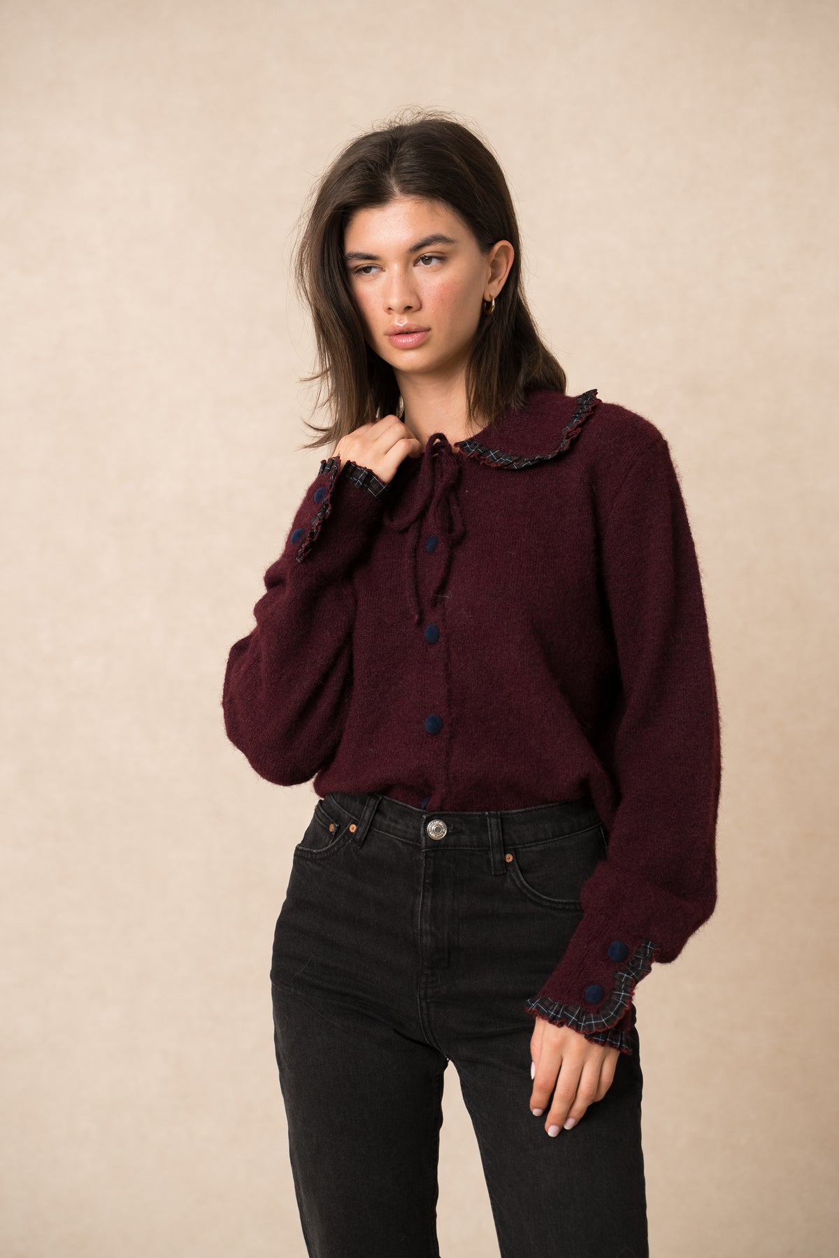 Justine burgundy Peter Pan collar jumper