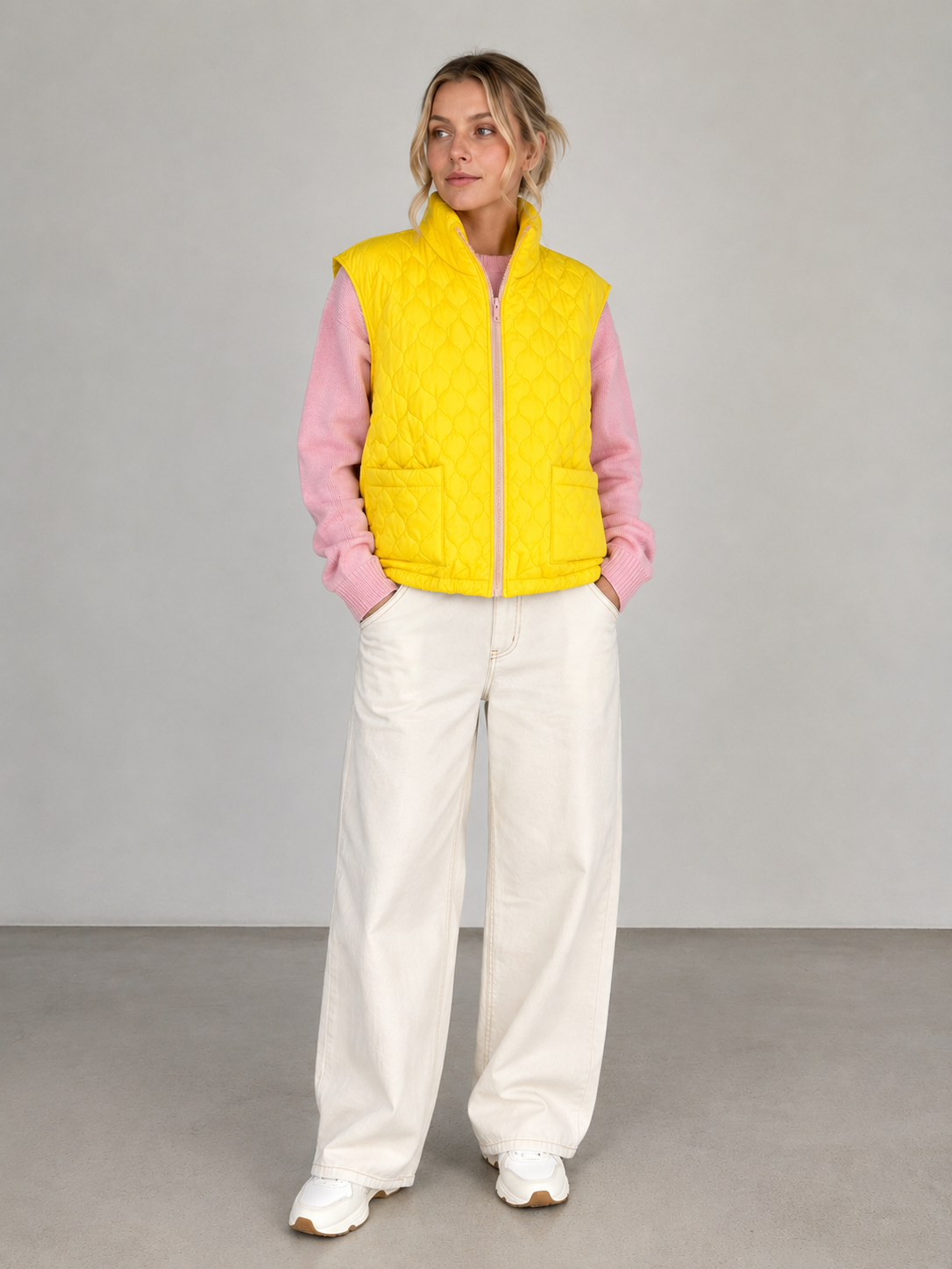 Penny neon yellow pink zip gilet