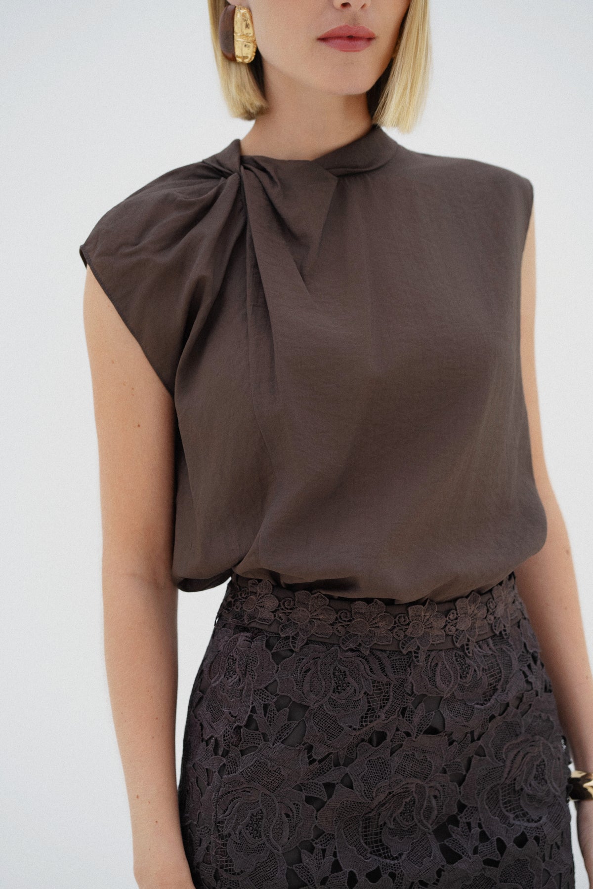 Kate brown twisted neckline top