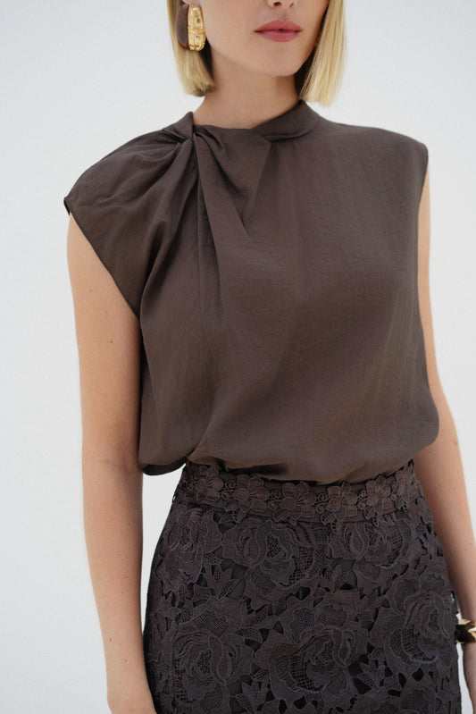 Kate brown twisted neckline top