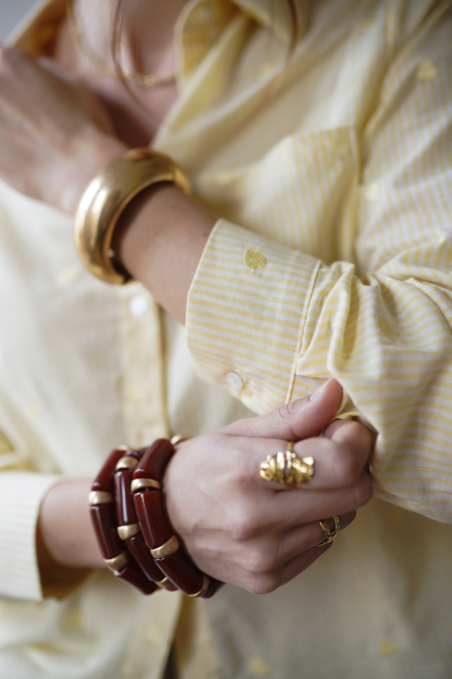 Hannah yellow striped heart print shirt