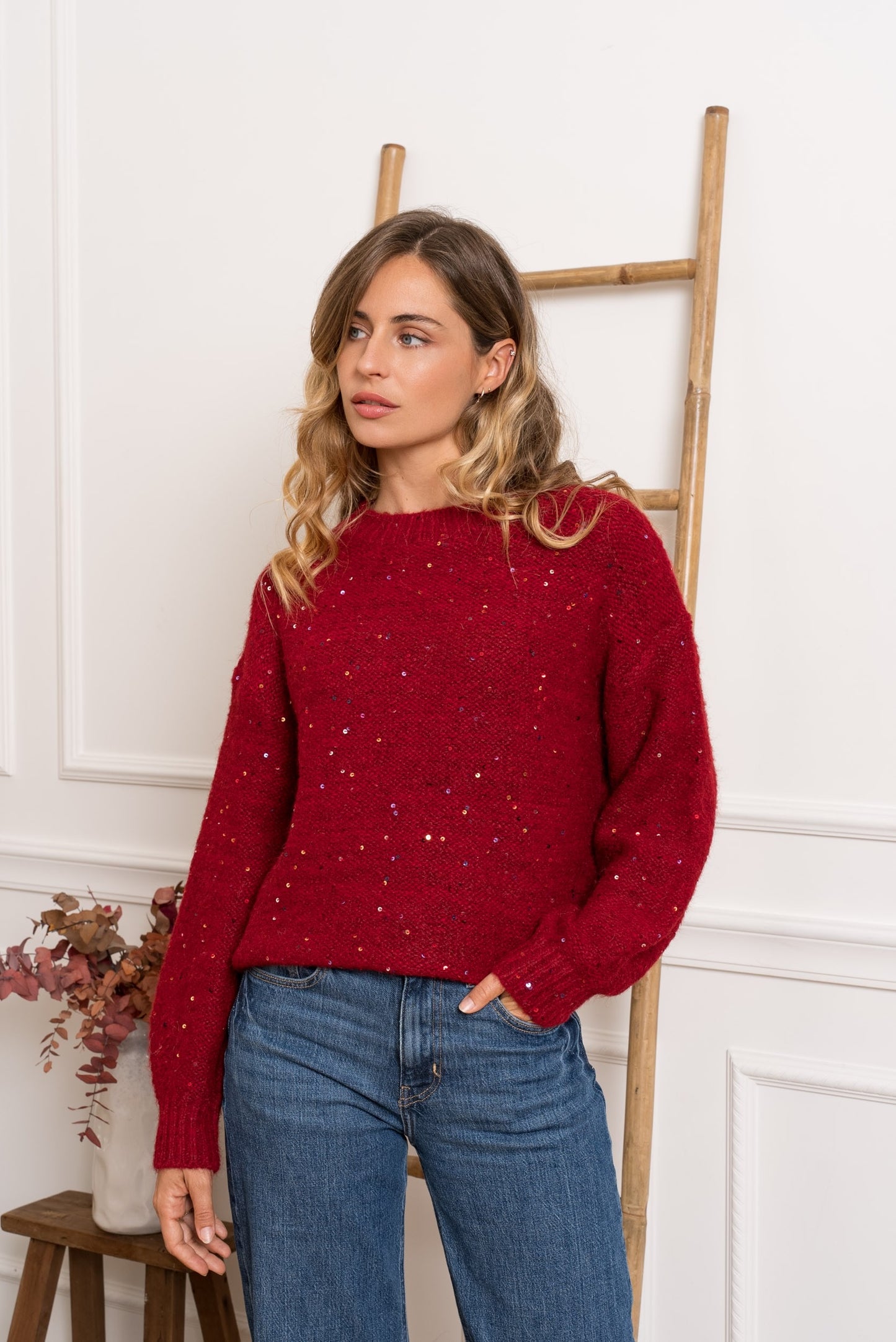 Bordeaux burgundy sequin fluffy jumper