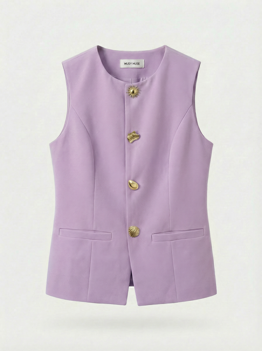 Fran lilac waistcoat gold buttons