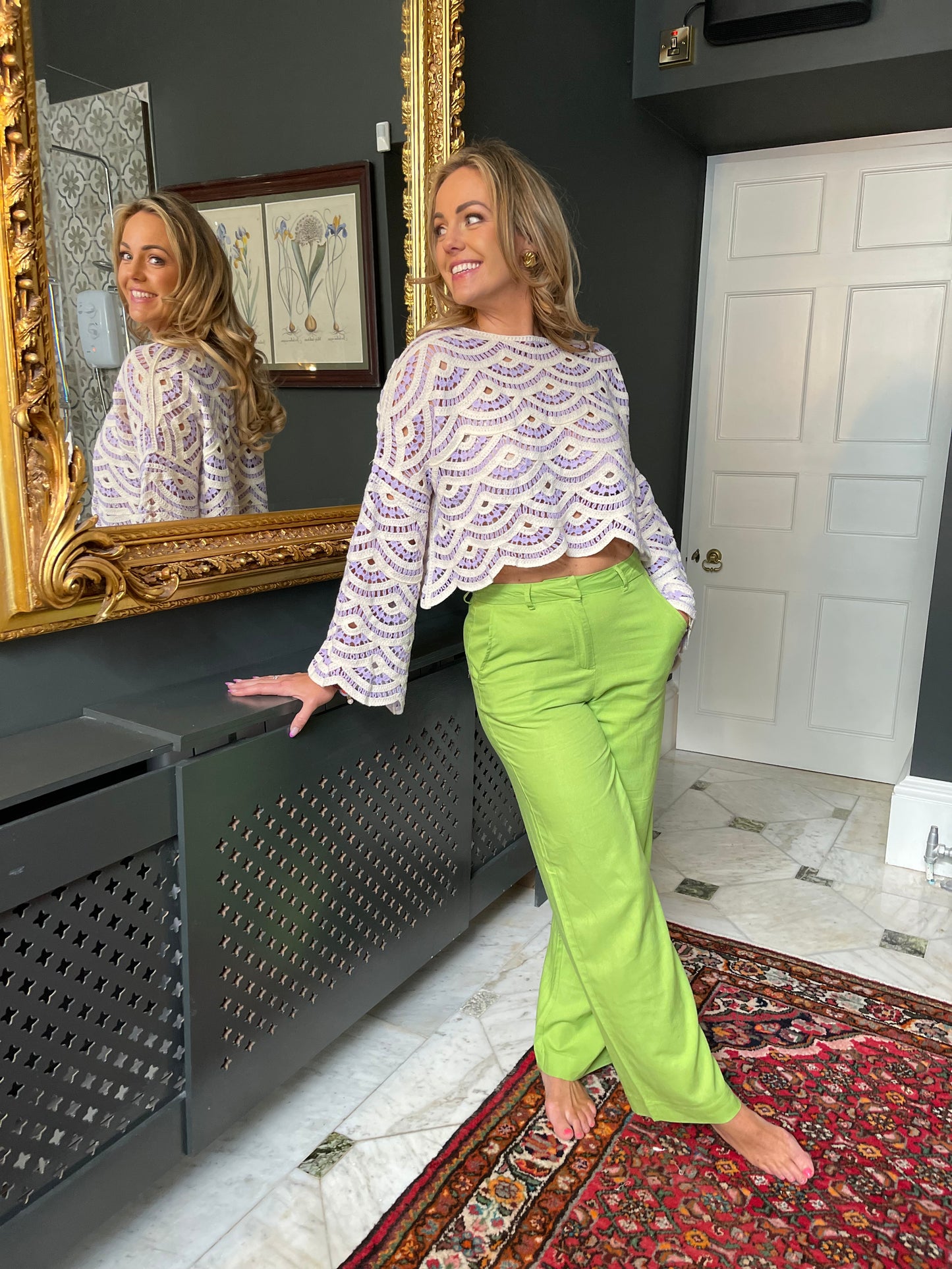 Parrot lime green linen trousers