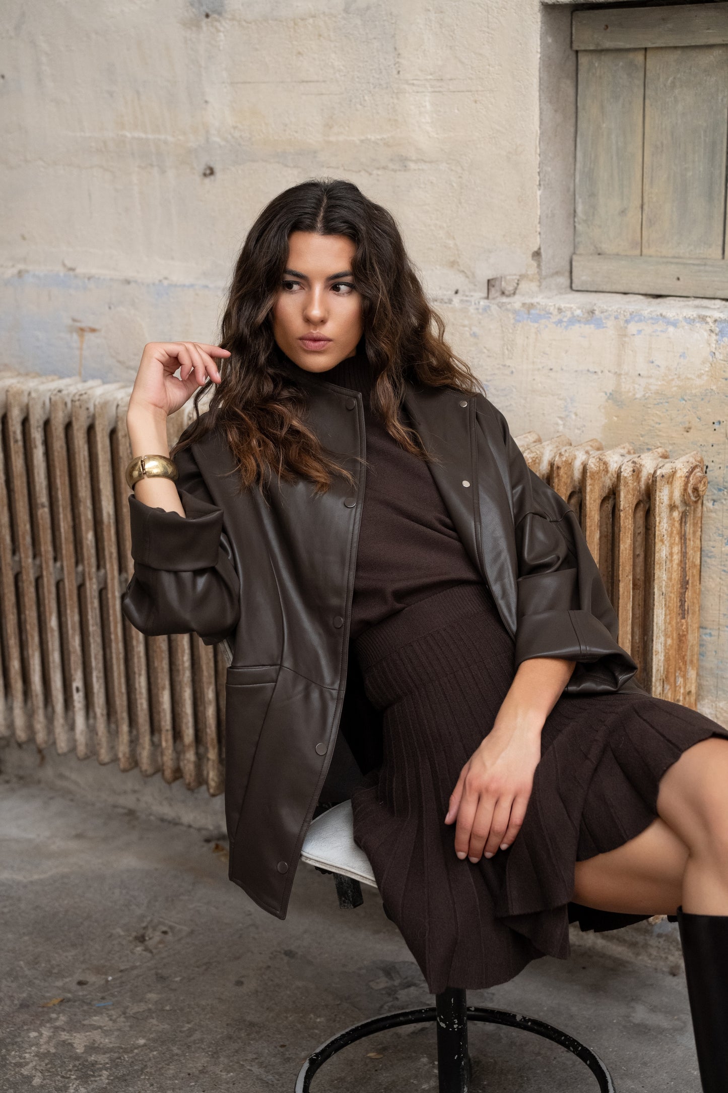 Beth burgundy funnel neck leather jacket