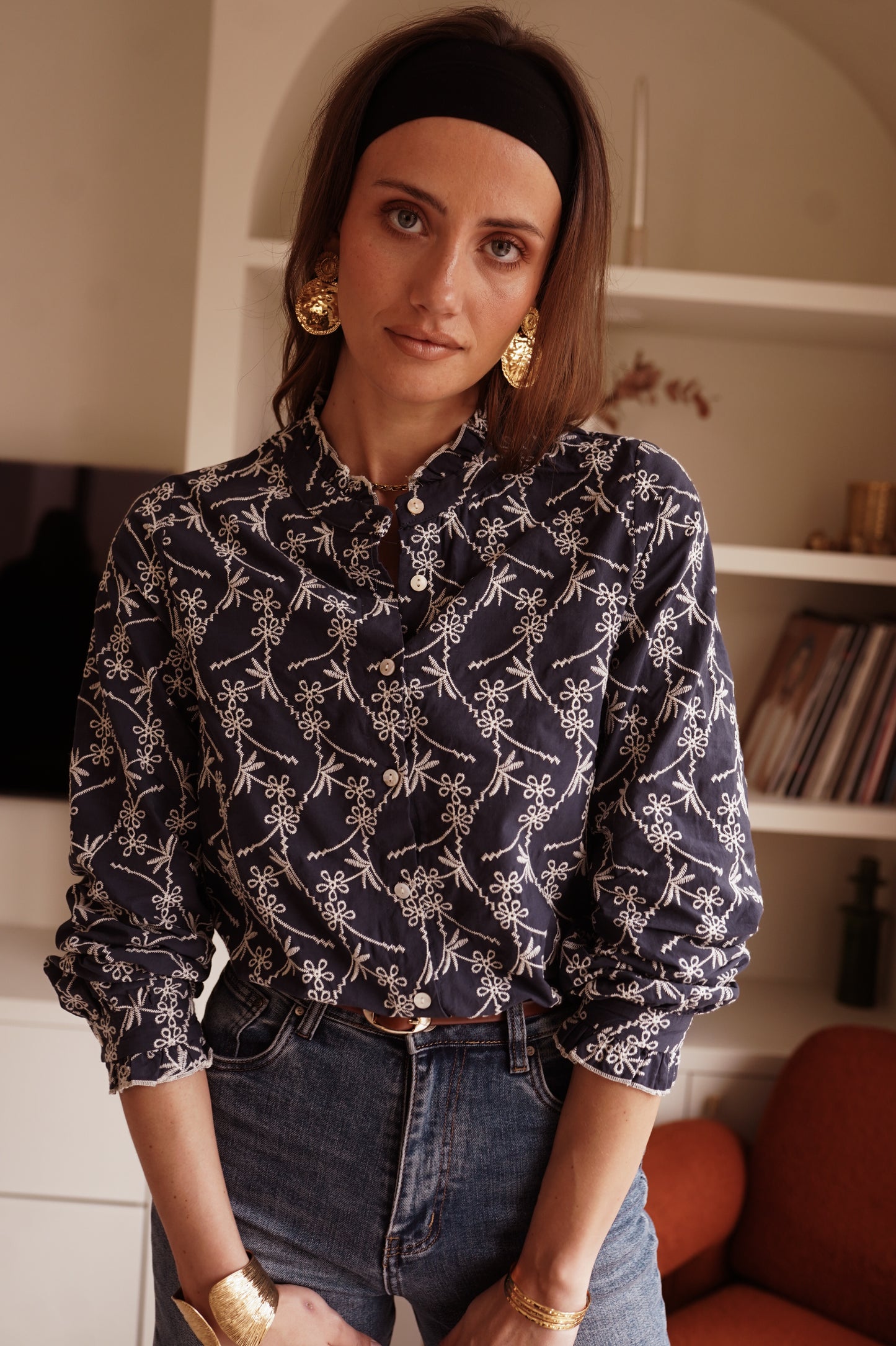 Kendra navy embroidered blouse