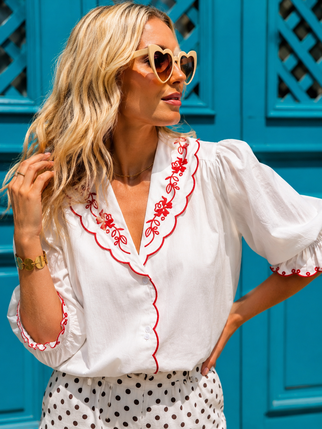 Victoria red and white vintage style blouse