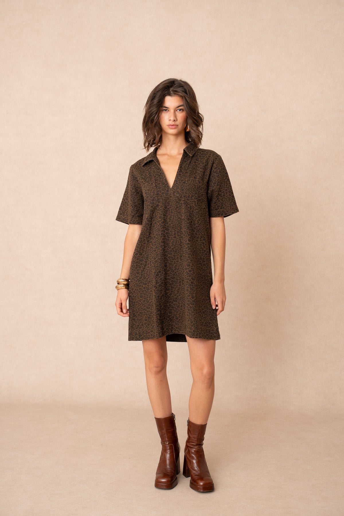Lucille leopard print denim dress