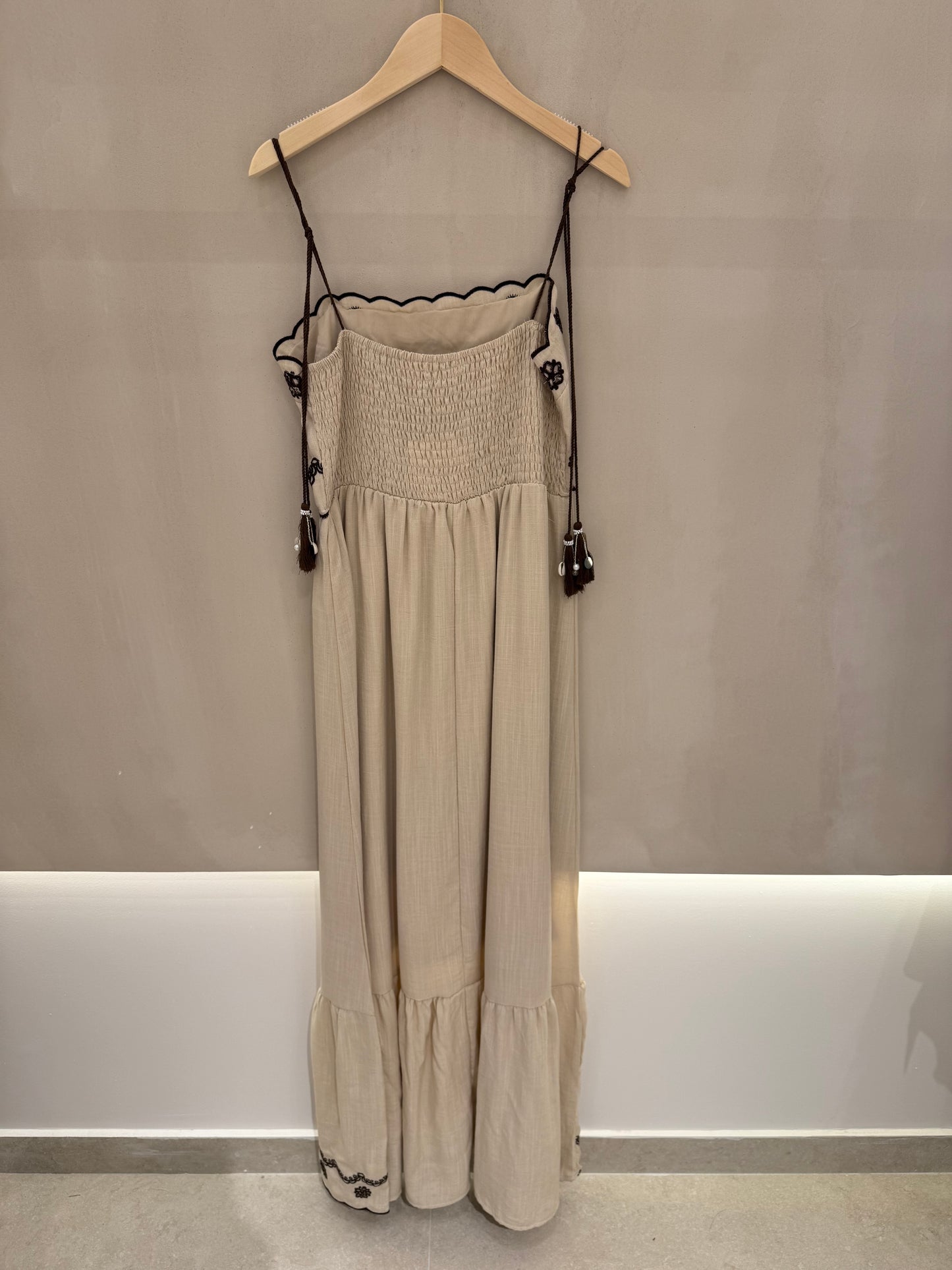 Ivy beige linen embroidered long summer dress