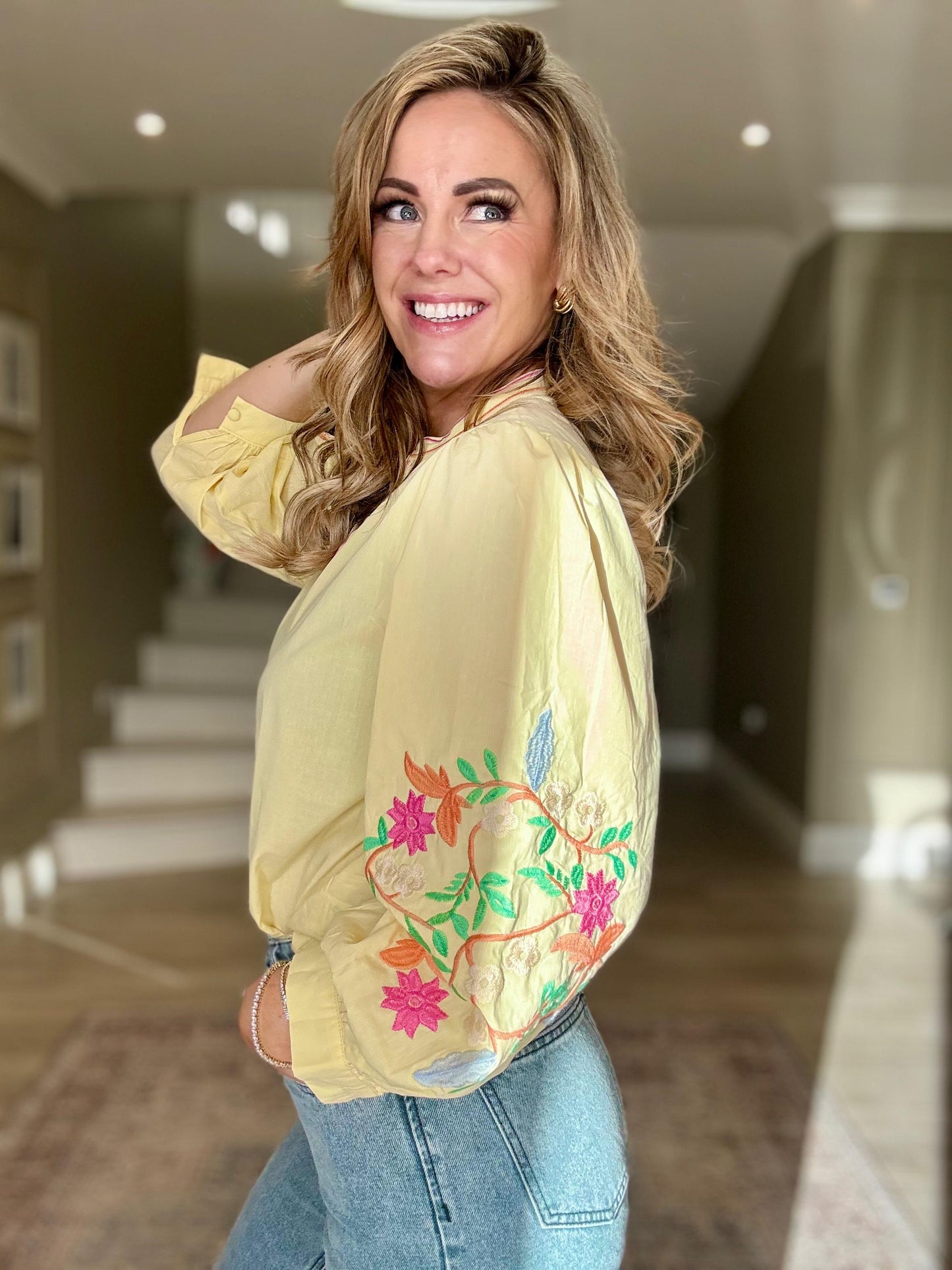Charlotte yellow floral boho blouse