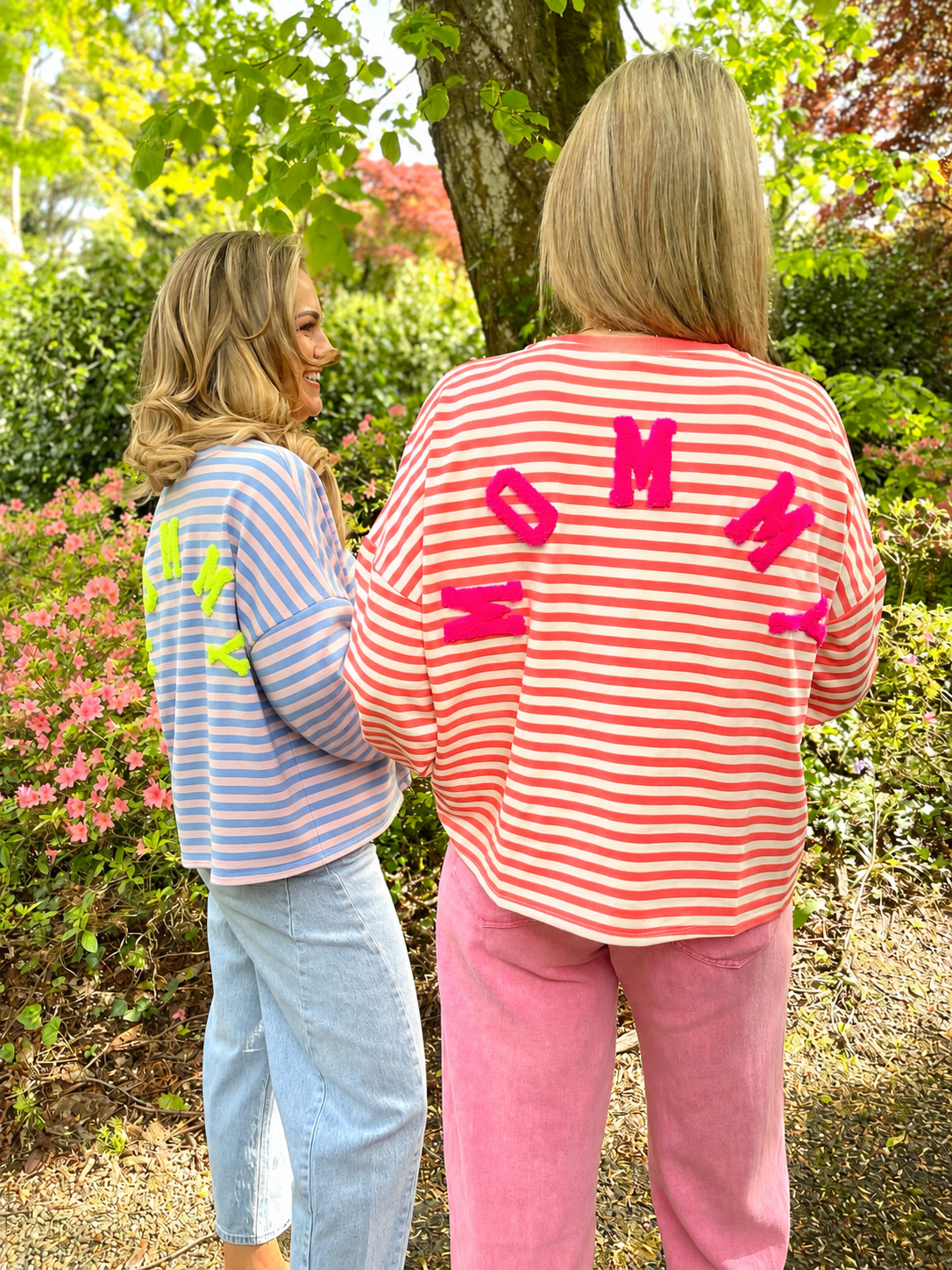 Preorder Mommy blue stripe neon yellow sweatshirt