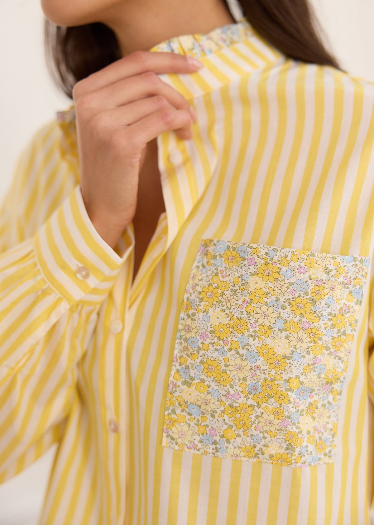 Mila yellow striped floral pocket shirt