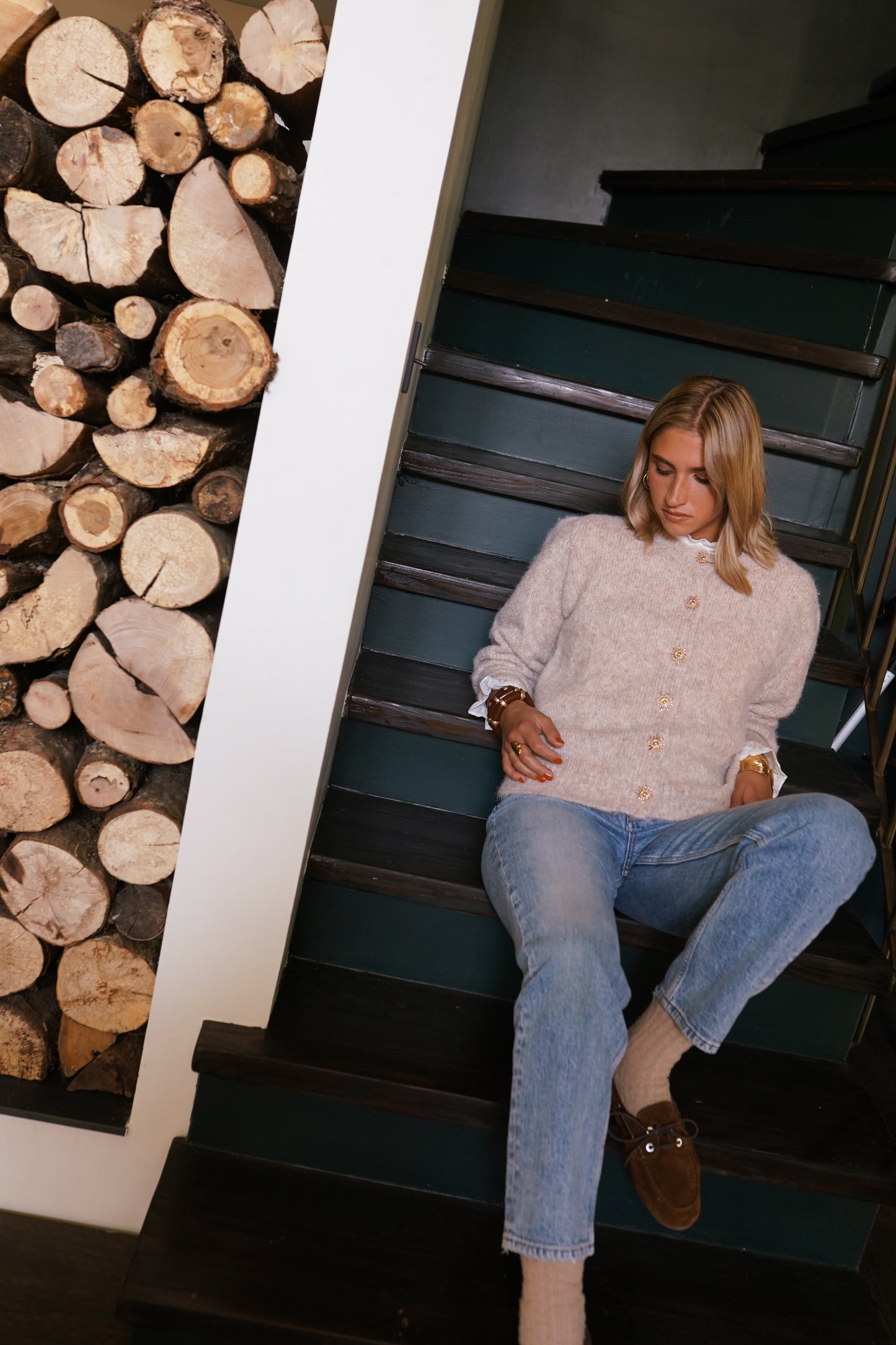 Ellen taupe sun button cardigan