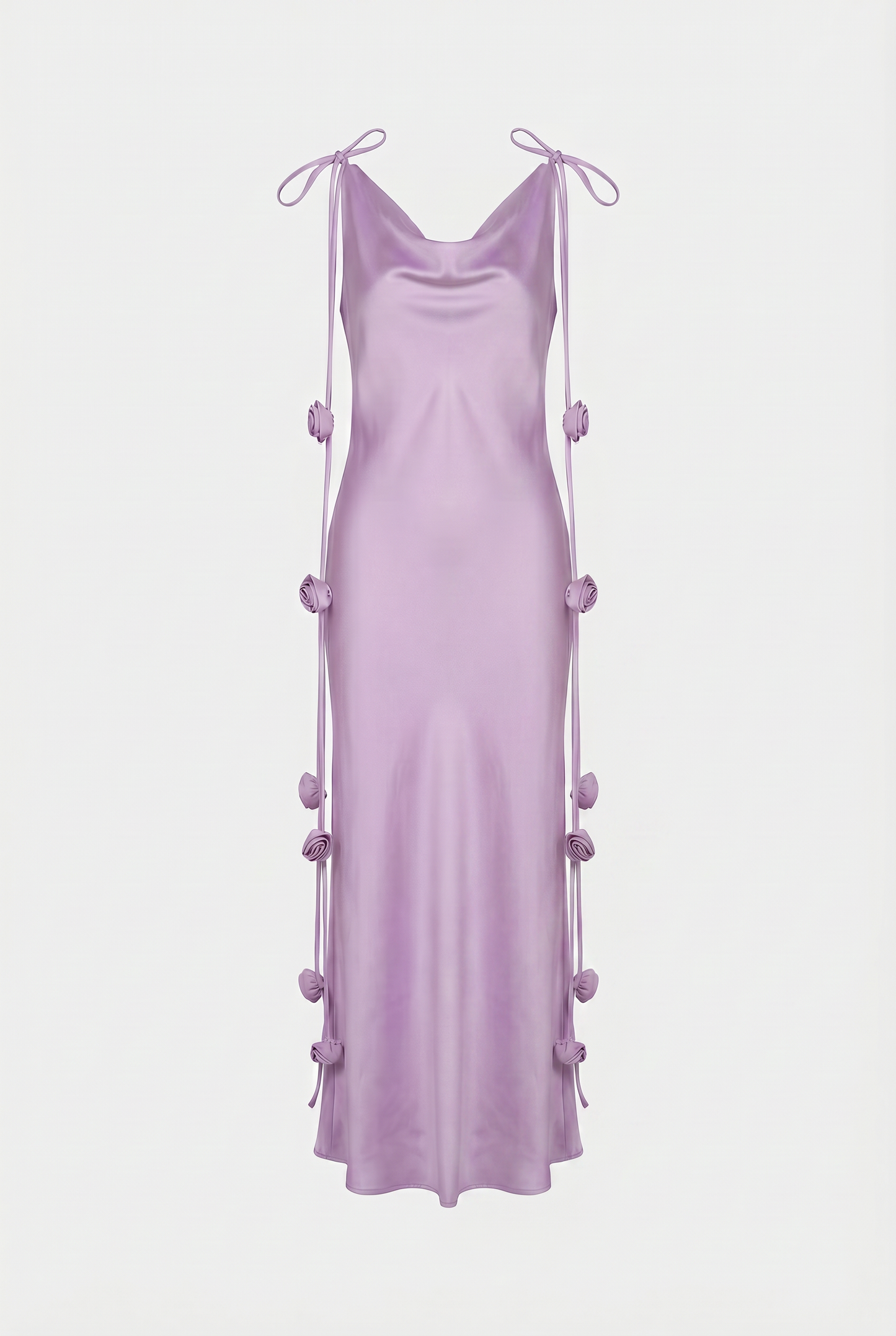Grace lilac satin flower strap dress
