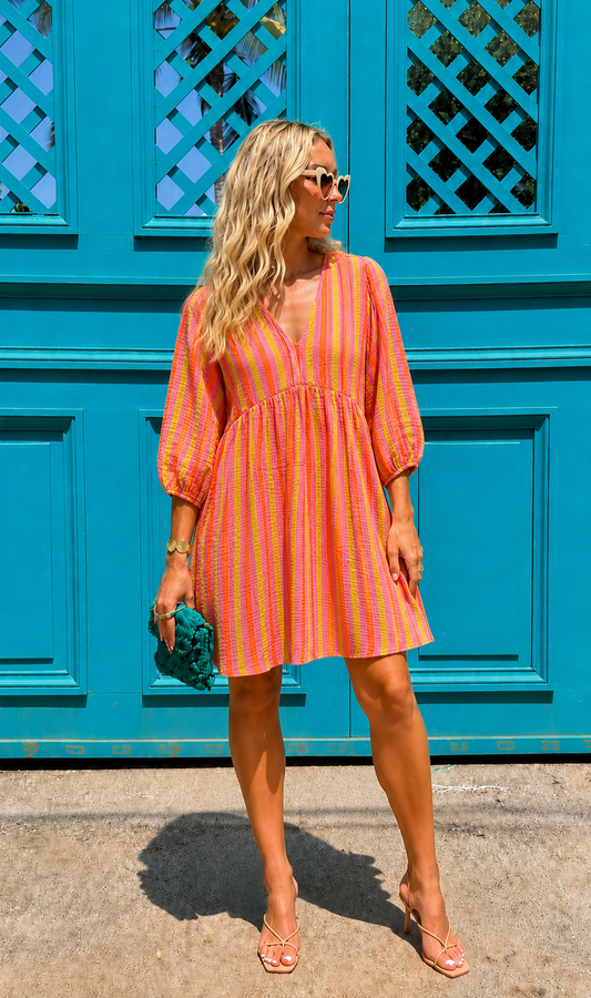 Rachel neon stripe cheesecloth dress