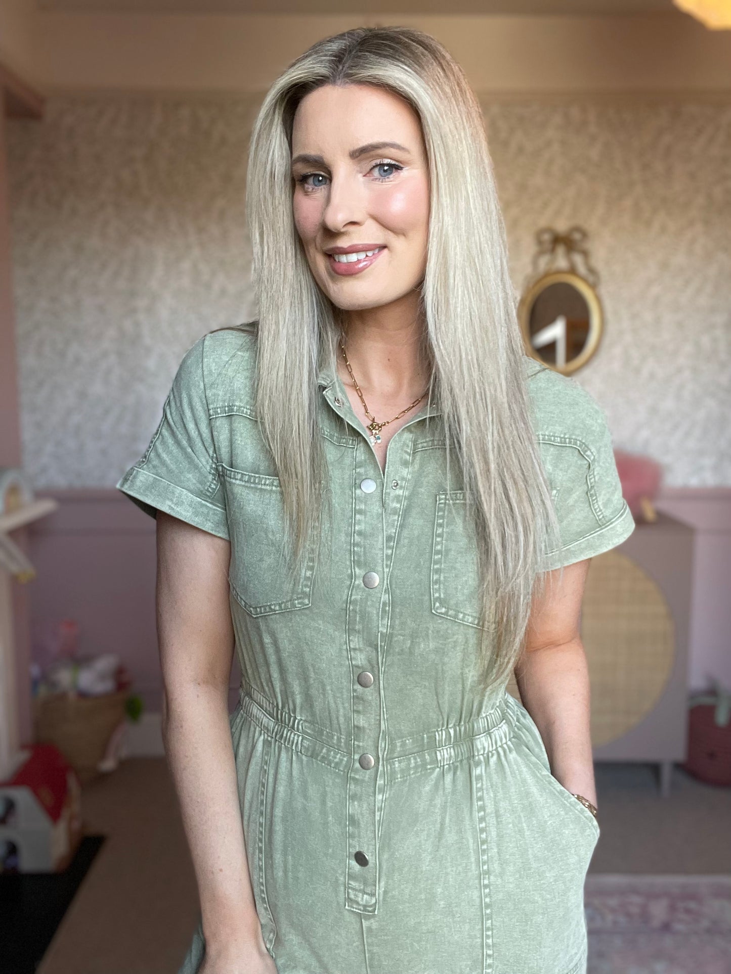 Isla khaki green wide leg jumpsuit