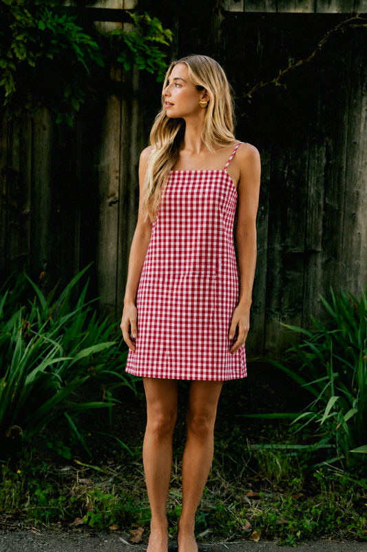 Ruby red gingham mini dress