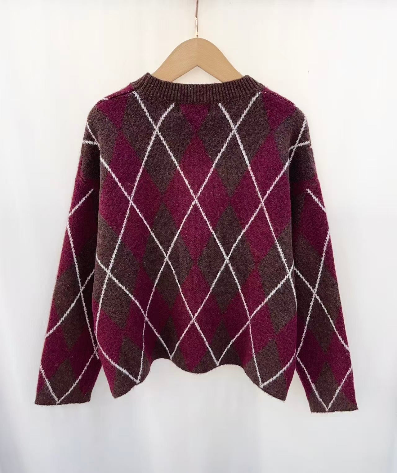 Argyle burgundy & coffee jumper