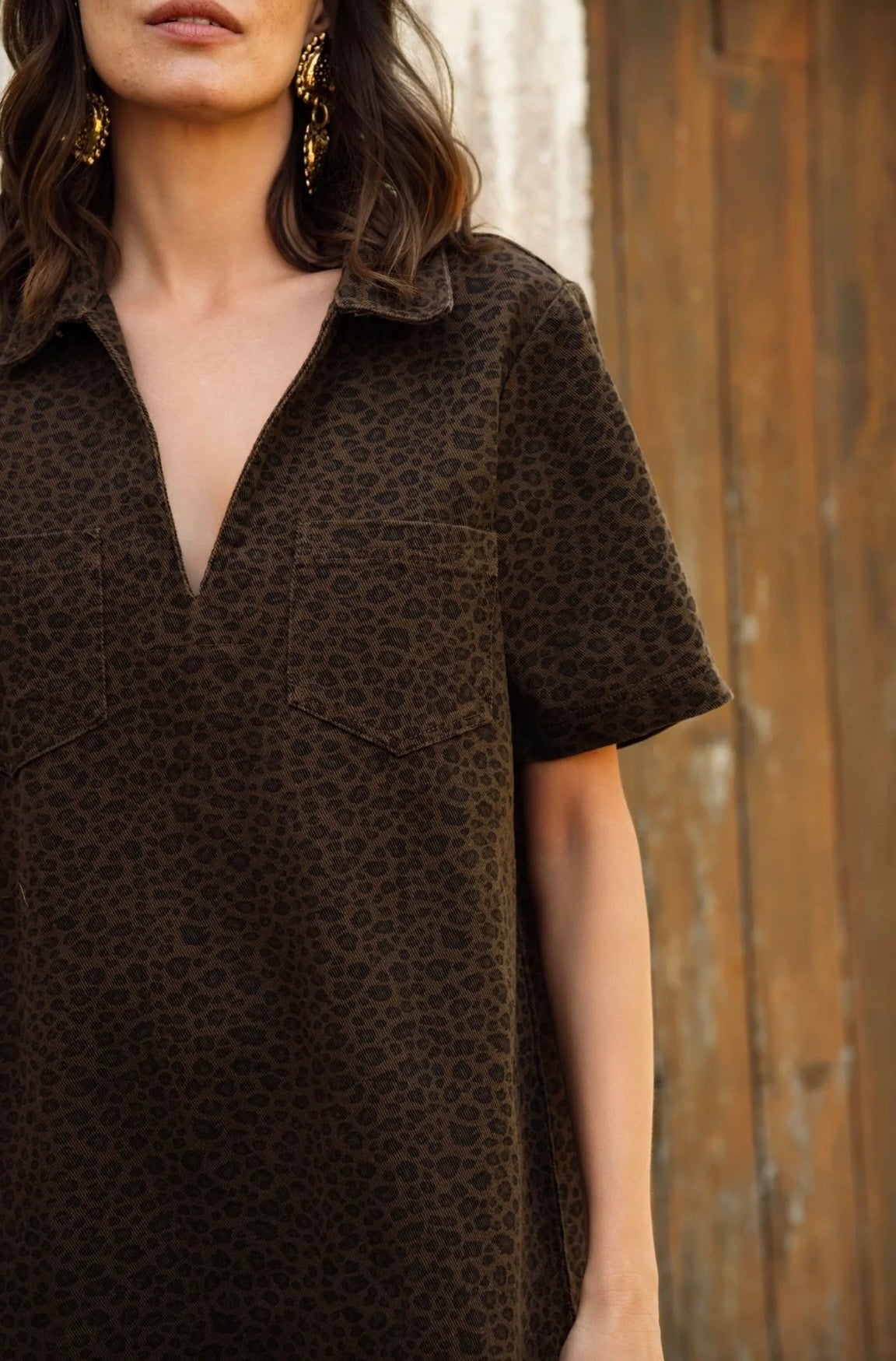 Lucille leopard print denim dress
