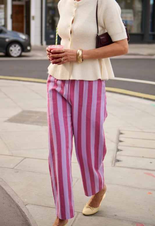 Eden pink and purple stripe barrel jeans
