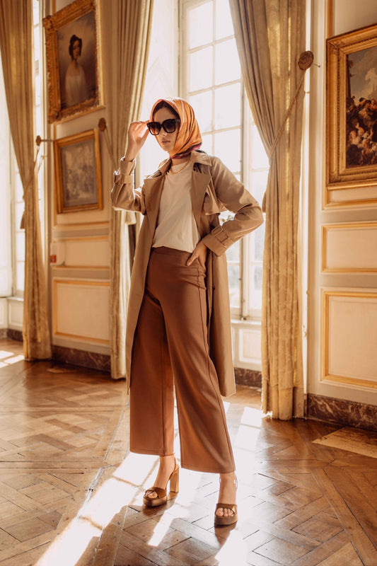 Pablo elasticated wide leg camel pants
