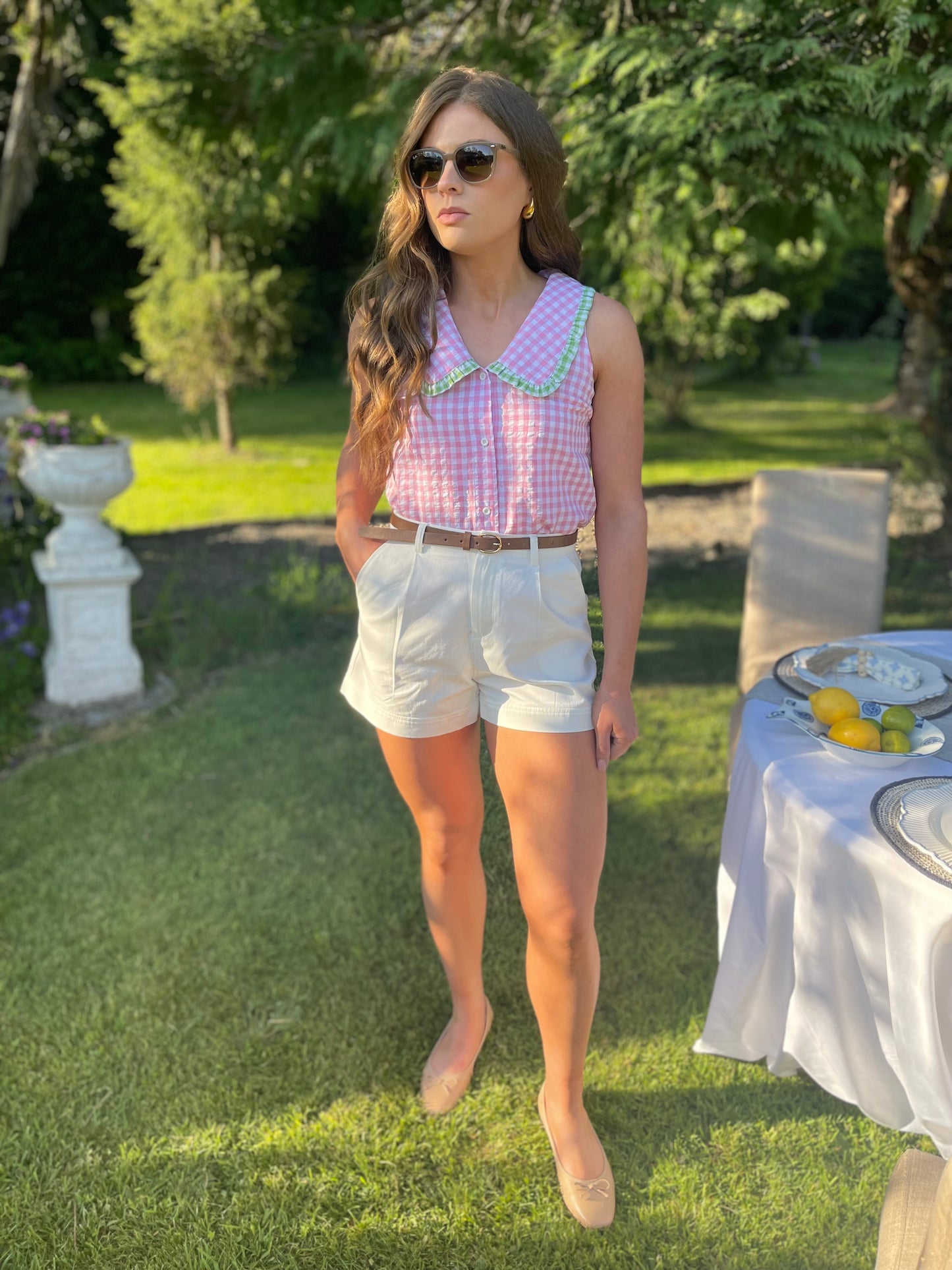 Iggy pink and green Peter Pan gingham blouse
