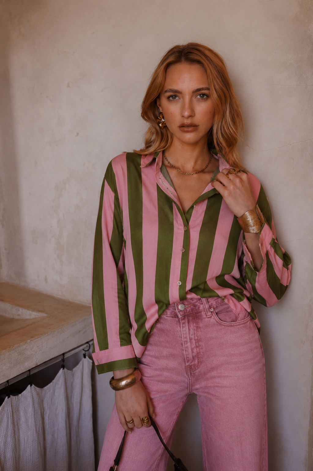 Milly Green & pink stripe shirt