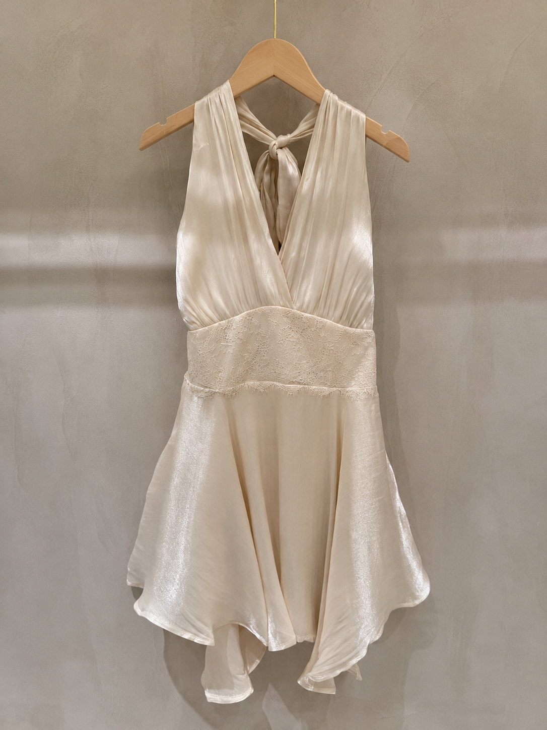 Margot silky halter neck beige dress